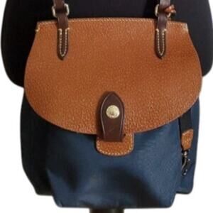 Dooney & Bourke Crossbody Bag Brown Leather Trim Navy Blue Nylon Purse Shoulder